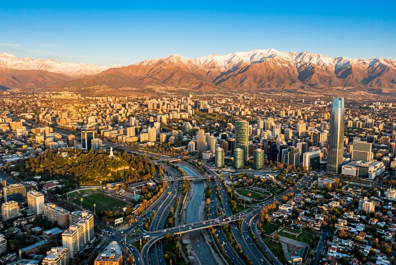 Skyline de Santiago de Chile con los Andes al fondo