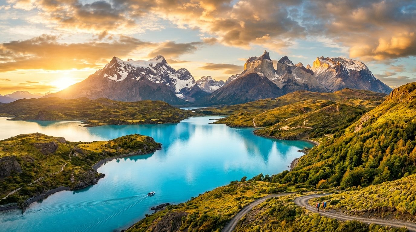 Paisaje chileno con montañas y lago